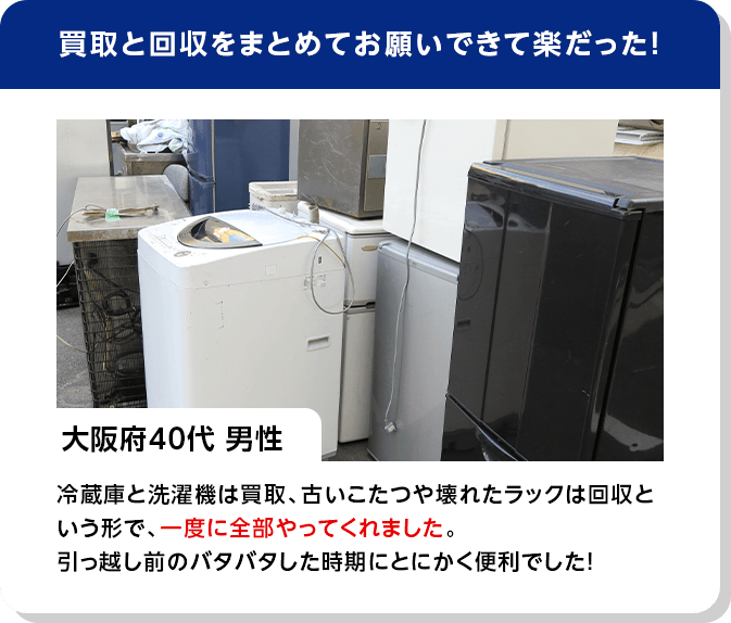 買取と回収をまとめてお願いできて楽だった！